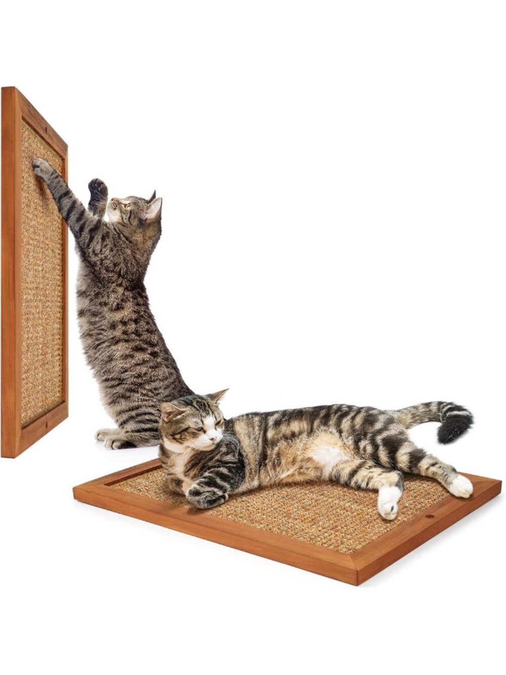 2PCS Natural Wooden Cat Scratching Post & Wall Scratcher - Vertical Scratch Pad